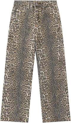 Cheetah Jeans Y2k Jeans Leopard Print Jeans Vintage Baggy Wide Leg High Waisted Oversized Cheetah Print Jeans (Light BrownMediumMedium)