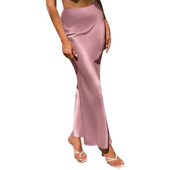 Long Satin Skirt Womens Spring Summer Satin Silk High Waist Ruffle A Line Long Maxi Skirt Tulip Skirts Maxi Silk Skirt for Beach Attire Evening Party Prom Gown Reception Holiday Skirt Pink S