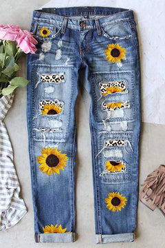Ripped Printed Jeans for Women